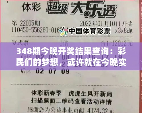 348期今晚開獎結(jié)果查詢：彩民們的夢想，或許就在今晚實現(xiàn)