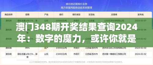 澳門348期開獎結果查詢2024年：數字的魔力，或許你就是下一個幸運兒