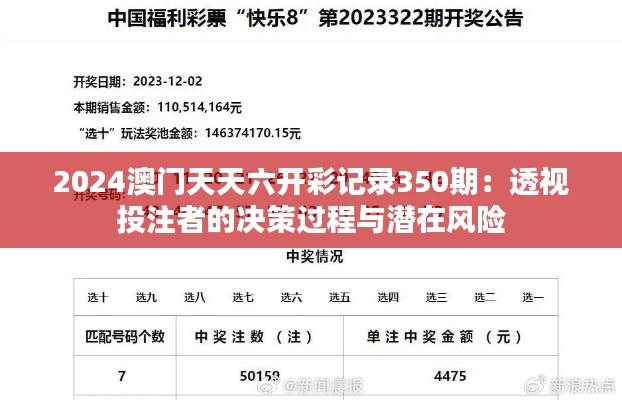 2024澳門天天六開彩記錄350期：透視投注者的決策過程與潛在風險