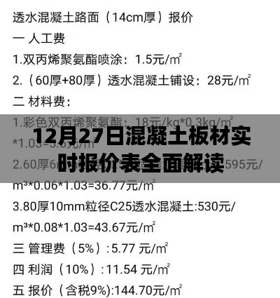12月27日混凝土板材最新報價表全面解析