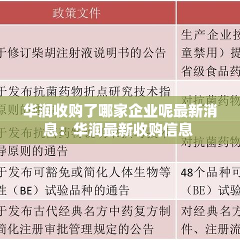 華潤收購了哪家企業呢最新消息：華潤最新收購信息 