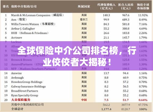 全球保險中介公司排名榜，行業佼佼者大揭秘！
