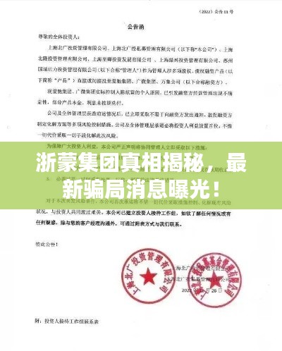 浙蒙集團真相揭秘，最新騙局消息曝光！