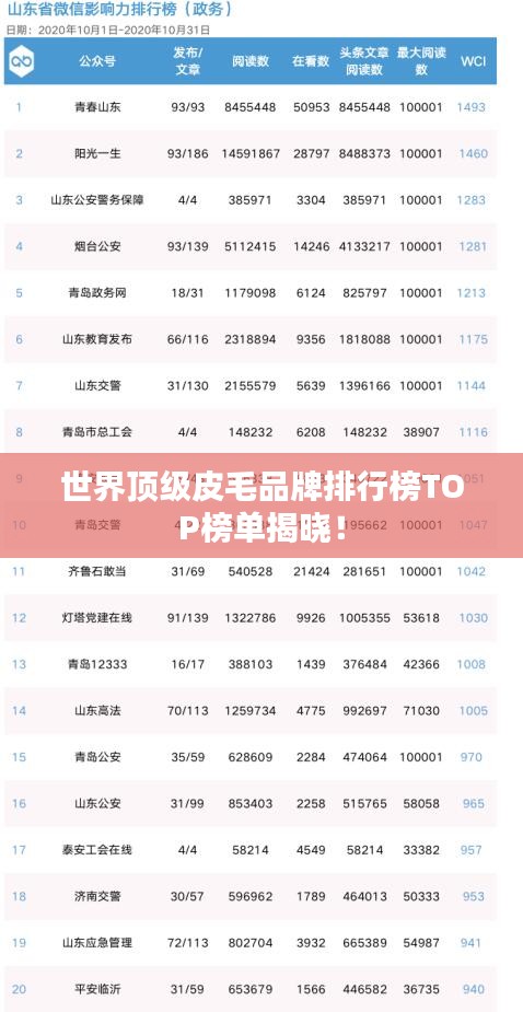 世界頂級皮毛品牌排行榜TOP榜單揭曉！