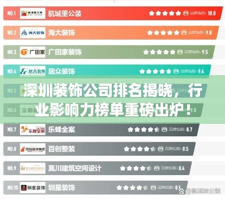 深圳裝飾公司排名揭曉，行業影響力榜單重磅出爐！