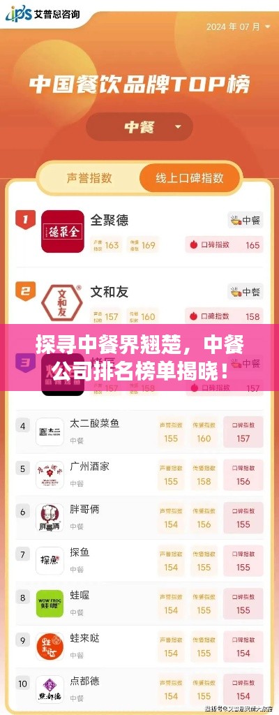 探尋中餐界翹楚，中餐公司排名榜單揭曉！