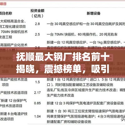 撫順最大鋼廠排名前十揭曉，震撼榜單，吸引目光！
