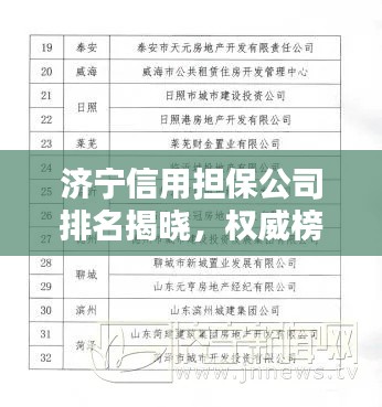 濟寧信用擔保公司排名揭曉，權威榜單助你快速了解行業佼佼者