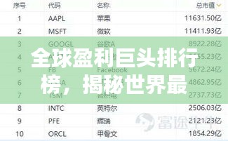 全球盈利巨頭排行榜，揭秘世界最大盈利公司神秘面紗