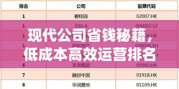 現代公司省錢秘籍，低成本高效運營排名榜單