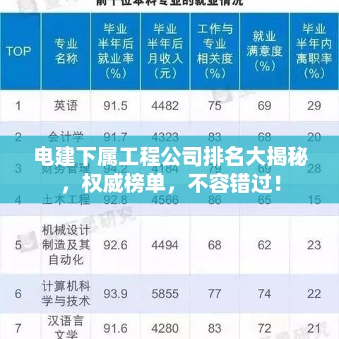 電建下屬工程公司排名大揭秘，權威榜單，不容錯過！