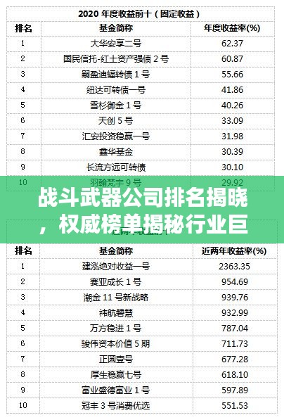 戰斗武器公司排名揭曉，權威榜單揭秘行業巨頭！