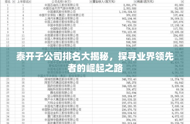 泰開子公司排名大揭秘，探尋業界領先者的崛起之路