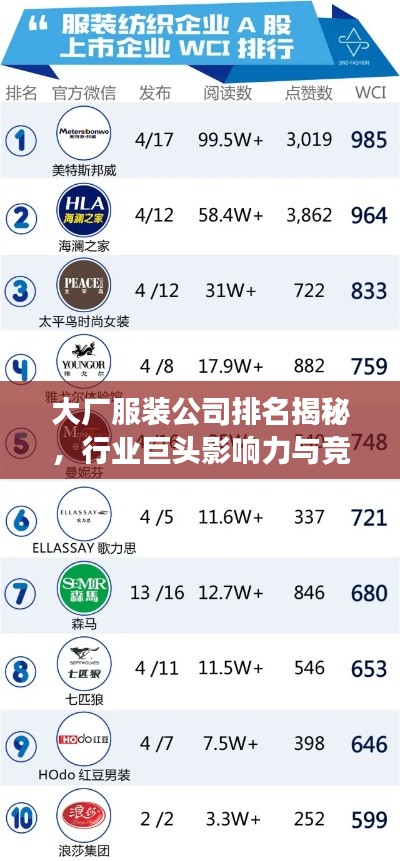 大廠服裝公司排名揭秘，行業巨頭影響力與競爭力一覽