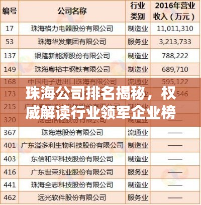 珠海公司排名揭秘，權威解讀行業領軍企業榜單