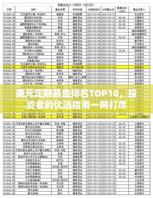 美元定期基金排名TOP10，投資者的優選指南一網打盡