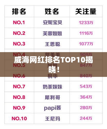 威海網紅排名TOP10揭曉！