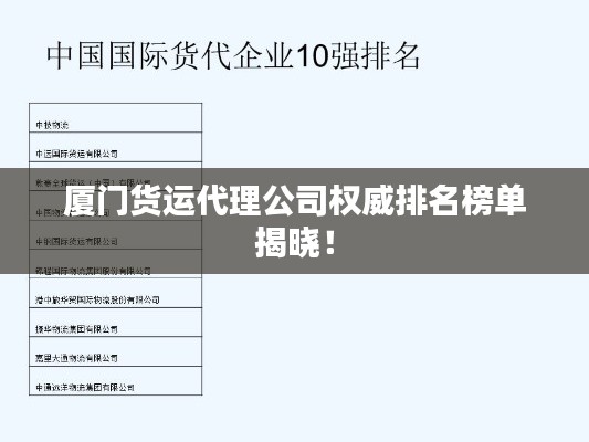 廈門貨運代理公司權威排名榜單揭曉！