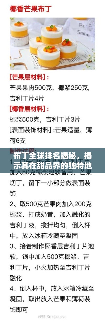 布丁全球排名揭秘，揭示其在甜品界的獨特地位